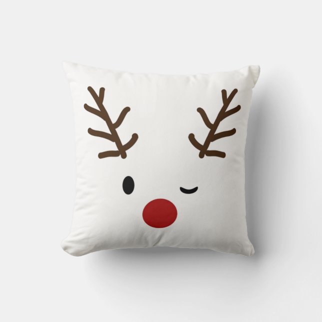Cute Winking Rudolf Reindeer Christmas Decorative Throw Pillow (Front)