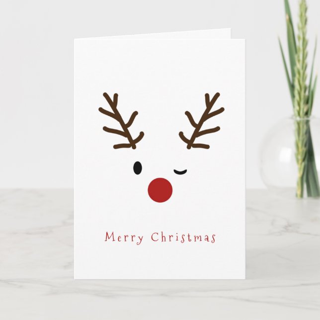 Cute Winking Rudolf Reindeer Christmas Holiday Card (Front)