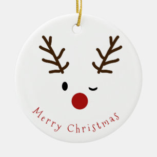 Cute Winking Rudolf Reindeer Photo Christmas Ceramic Ornament
