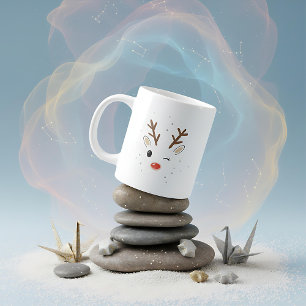 Cute winking rudolph reindeer christmas Large Coffee Mug