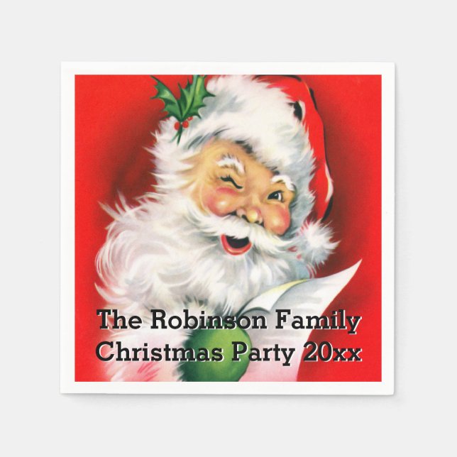 Cute Winking Santa with Christmas List Custom Napkin (Front)