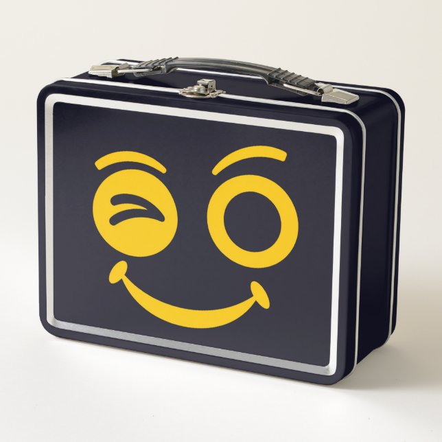 Cute Winking Smiley Face Metal Lunch Box (Front)
