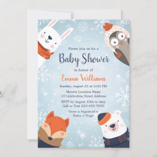 Cute Winter Animals Baby Shower Invitation