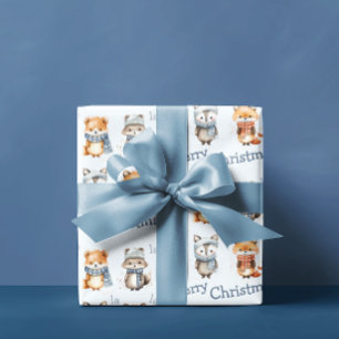 Cute Winter Animals Blue Fa La La Merry Christmas Wrapping Paper