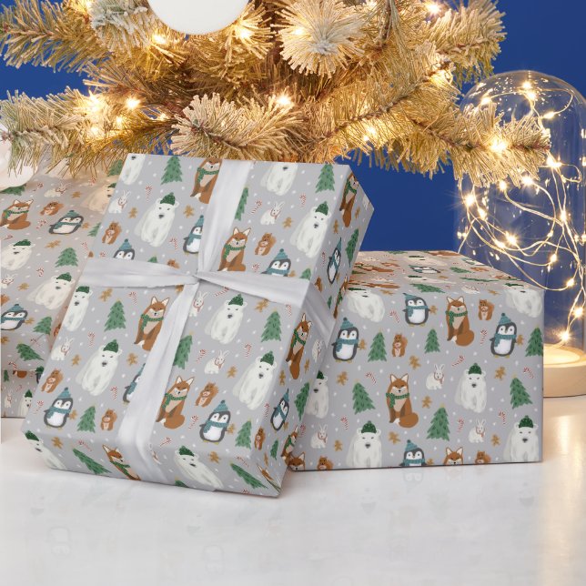 Cute Winter Animals Pattern Christmas  Wrapping Paper (Holidays)