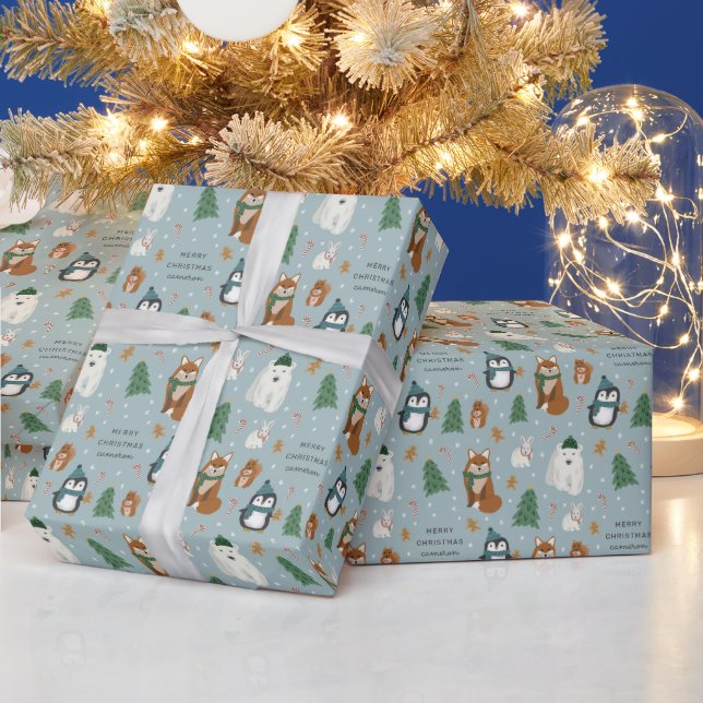 Cute Winter Animals Personalized Christmas  Wrapping Paper (Holidays)