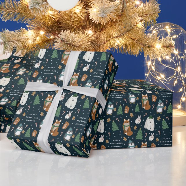 Cute Winter Animals Personalized Christmas Wrapping Paper (Holidays)