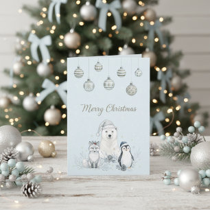Cute Winter Animals Soft Blue Arctic Holiday Card