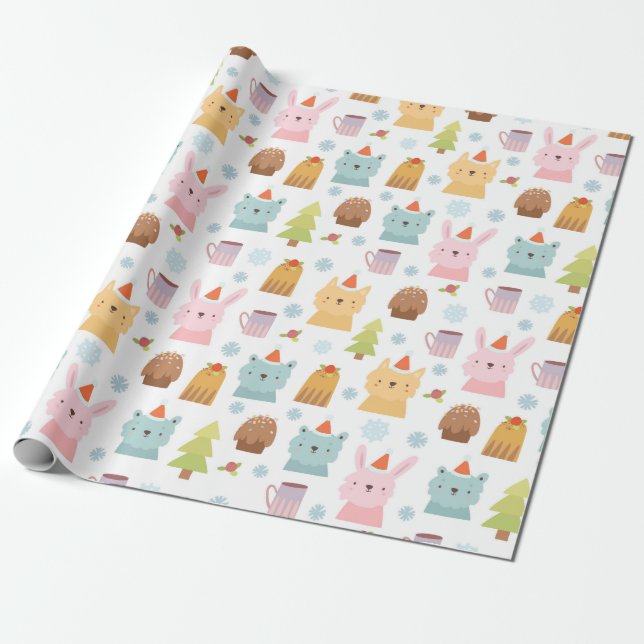 Cute Winter Animals Wrapping Paper (Unrolled)