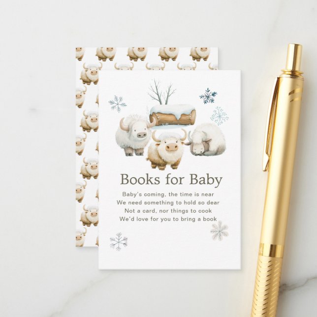 Cute Winter Arctic Cow Baby Shower Books For Baby Enclosure Card (Front/Back In Situ)