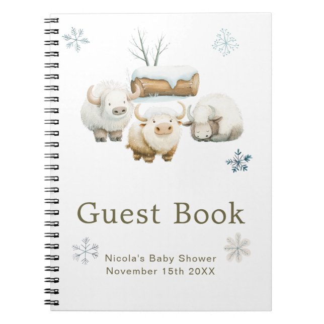 Cute Winter Arctic Cow Baby Shower Guest Book (Front)
