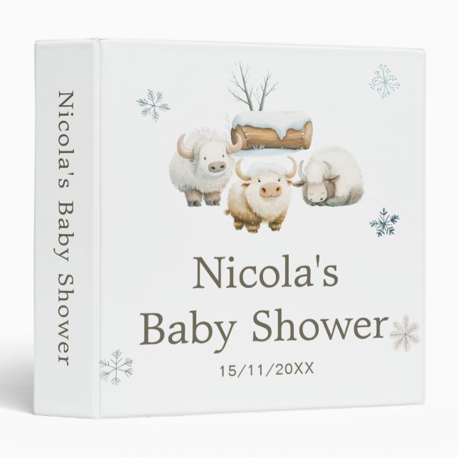 Cute Winter Arctic Cow Baby Shower Photo Album Binder (Front/Spine)