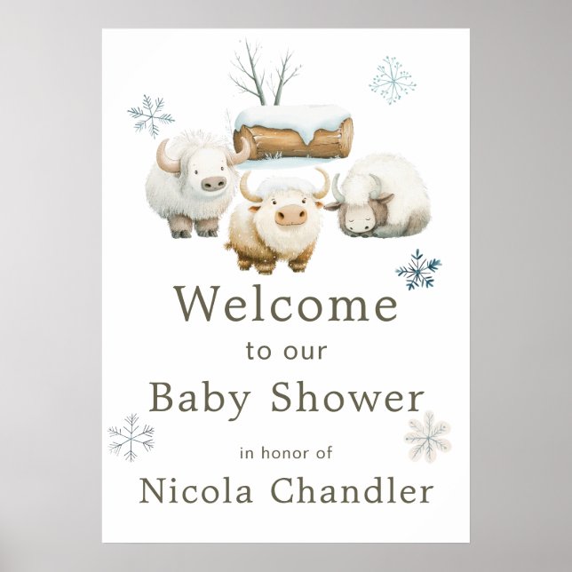 Cute Winter Arctic Cow Baby Shower Poster (Front)