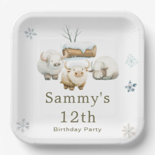 Cute Winter Arctic Cow Birthday Paper Plate