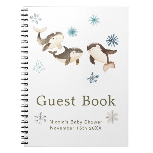 Cute Winter Arctic Whale Baby Shower Guest Book (Front)