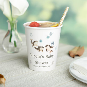Cute Winter Arctic Whale Baby Shower Paper Cups