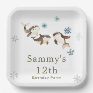 Cute Winter Arctic Whale Birthday Party Paper Plate