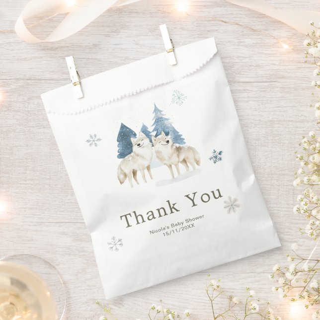Cute Winter Arctic Wolf Baby Shower Favour Bag (Clipped)