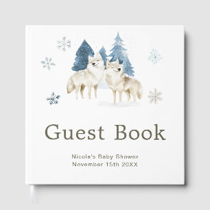 Cute Winter Arctic Wolf Baby Shower Guest Book