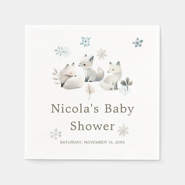 Cute Winter Arctic Wolf Baby Shower Napkin (Front)