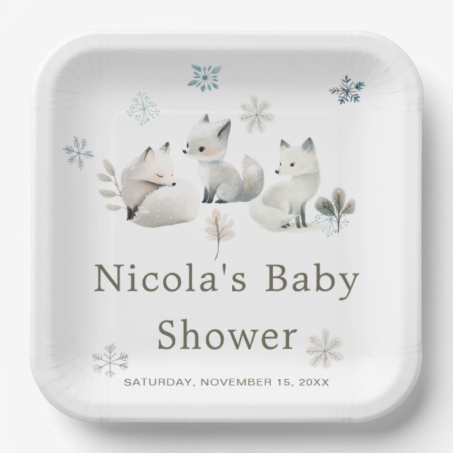 Cute Winter Arctic Wolf Baby Shower  Paper Plate (Front)