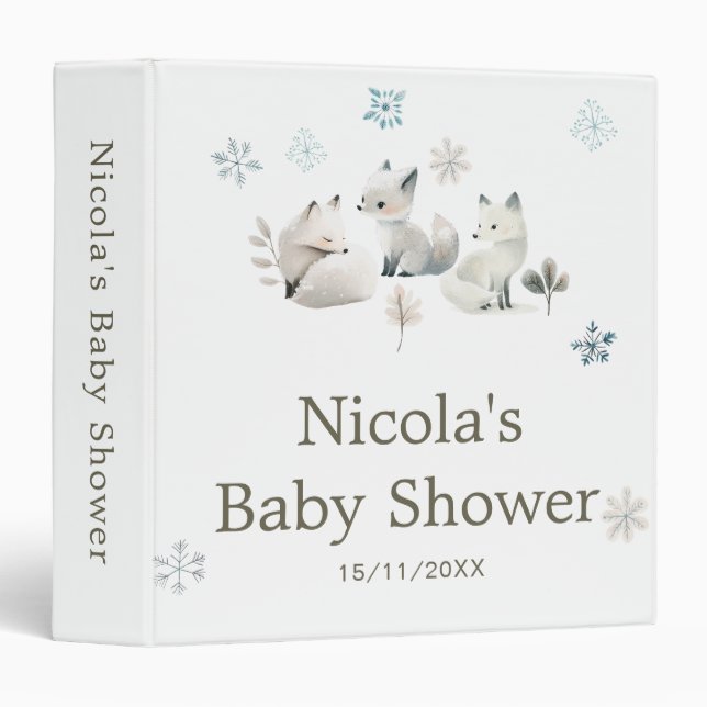 Cute Winter Arctic Wolf Baby Shower Photo Album Binder (Front/Spine)
