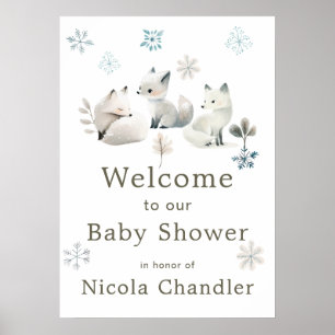 Cute Winter Arctic Wolf Baby Shower Poster