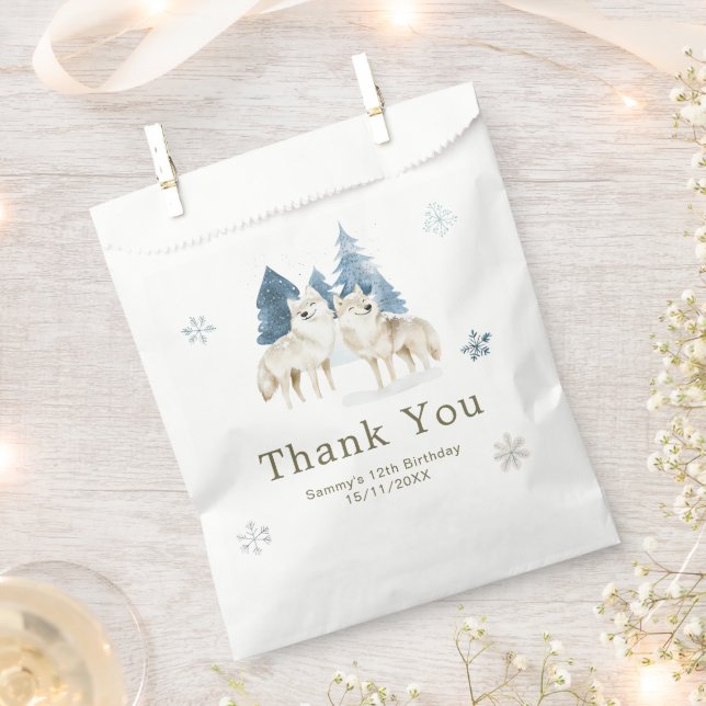 Cute Winter Arctic Wolf Birthday Party Favour Bag (Clipped)