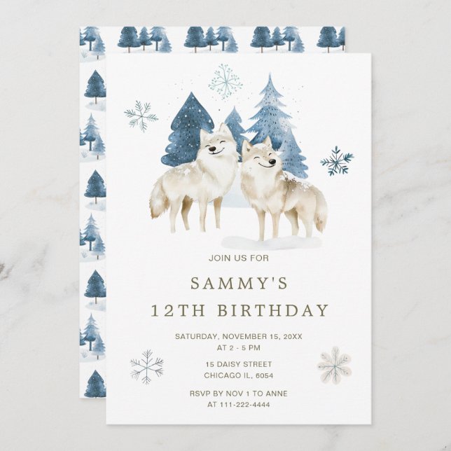 Cute Winter Arctic Wolf Birthday Party Invitation (Front/Back)