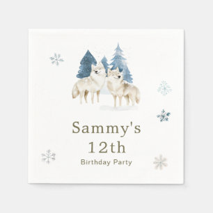 Cute Winter Arctic Wolf Birthday Party Napkin