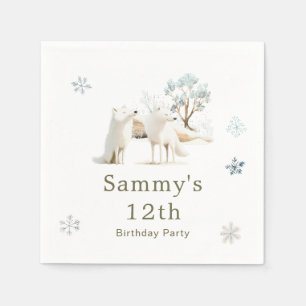 Cute Winter Arctic Wolf Birthday Party Napkin