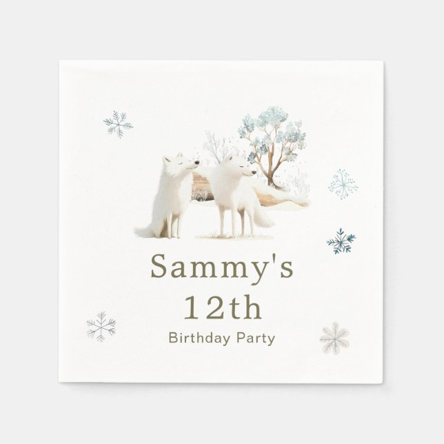 Cute Winter Arctic Wolf Birthday Party Napkin (Front)
