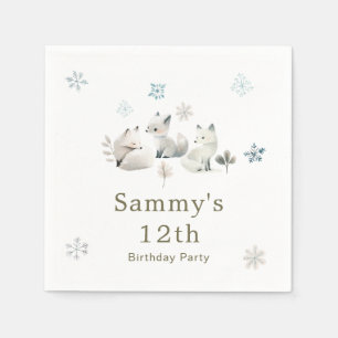 Cute Winter Arctic Wolf Birthday Party Napkin