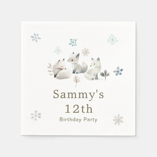 Cute Winter Arctic Wolf Birthday Party Napkin (Front)