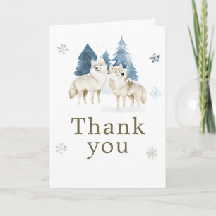Cute Winter Arctic Wolf Birthday Party Thank You Card