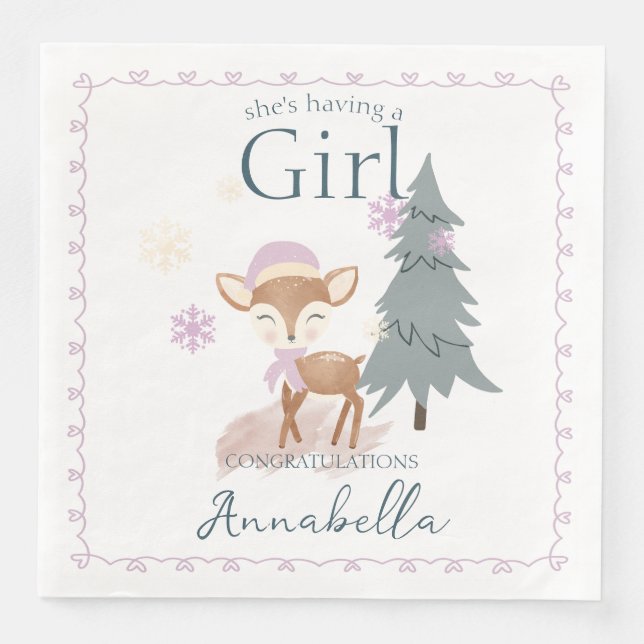 Cute Winter Baby Deer Female Fawn Napkin (Front)