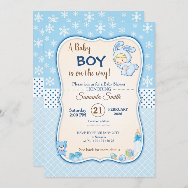 Cute Winter Banny Baby Shower Invitation (Devant / Derrière)