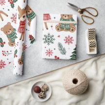 Cute Winter Bear and Deer Pattern Gift Wrapping Pa