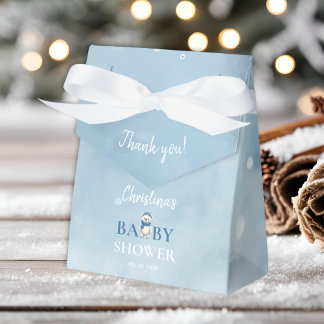 Cute Winter Bear Blue Baby Shower Thank You Favor Box