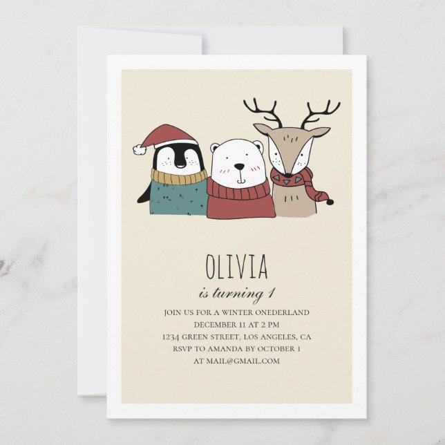 Cute winter bear. Onederland first birthday animal Invitation (Front)