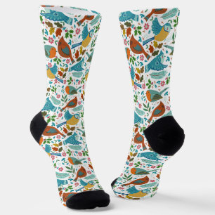 Cute winter birds pattern socks