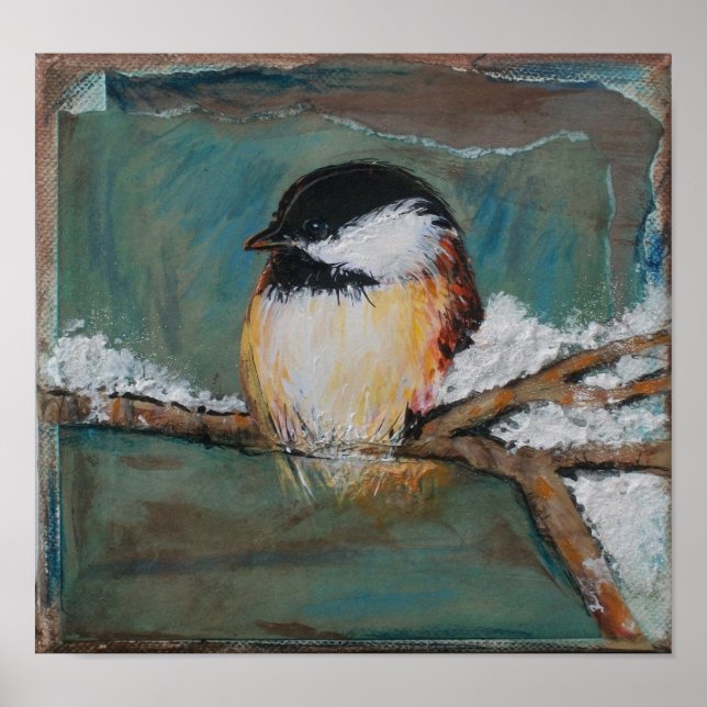 Cute Winter Black Capped Chickadee Art Print (Front)