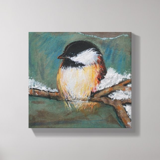 Cute Winter Black Capped Chickadee Canvas Print (Front)