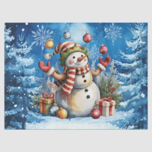Cute Winter Blue Christmas Snowman Tissue Paper