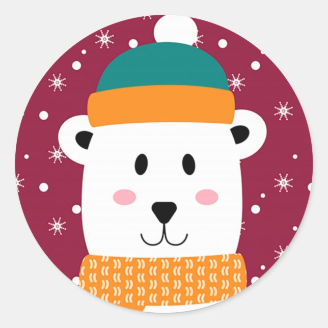 Cute Winter Cartoon Bear Snowflake Classic Round Sticker (Front)