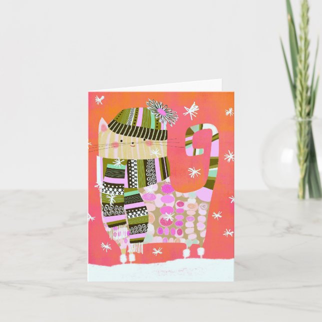 Cute Winter Cat BLANK Greeting Card (Front)