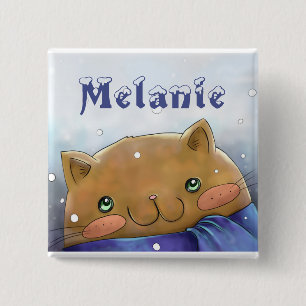 Cute Winter Cat Christmas Personalised 2 Inch Square Button