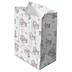 Cute Winter Cat Pattern with Scarves and Snowflake Medium Gift Bag