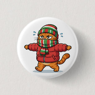 Cute Winter Cat Wearing Scarf Button