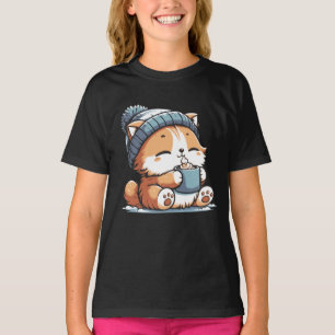 Cute Winter Cat with Beanie Cozy Kawaii Animal T-Shirt